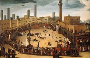 Vincenzo Rustici, Caccia ai tori nel Campo di Siena (1585 ca.)
